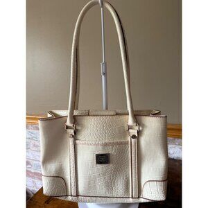 Liz Claiborne Cream Faux Crocodile Embossed Shoulder Tote Bag  Long Straps